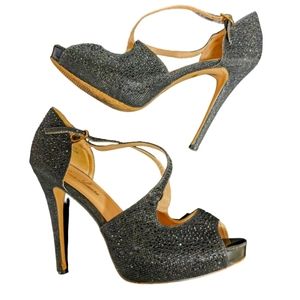 Lauren Lorraine black sparkly /5" stillhetto heels. EUC/worn once.